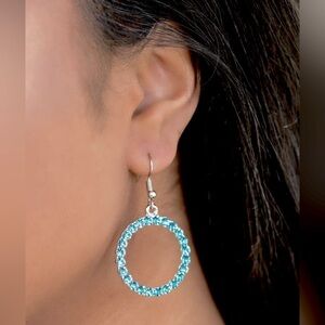 Crystal Blue Rhinestone Hoop Earrings Elegant Sparkle Pierced New